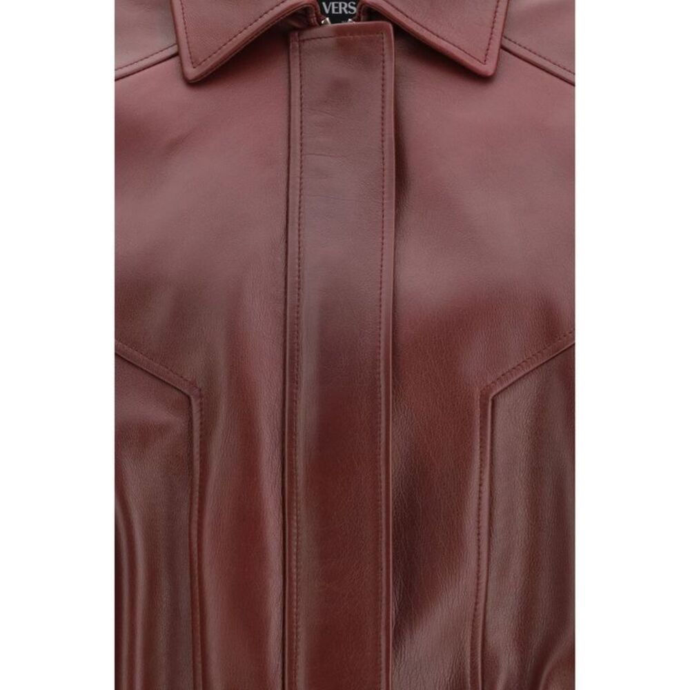 Versace Bordeaux Calf Leather Bos Taurus Leather Women's Jacket - Picture 3 of 3